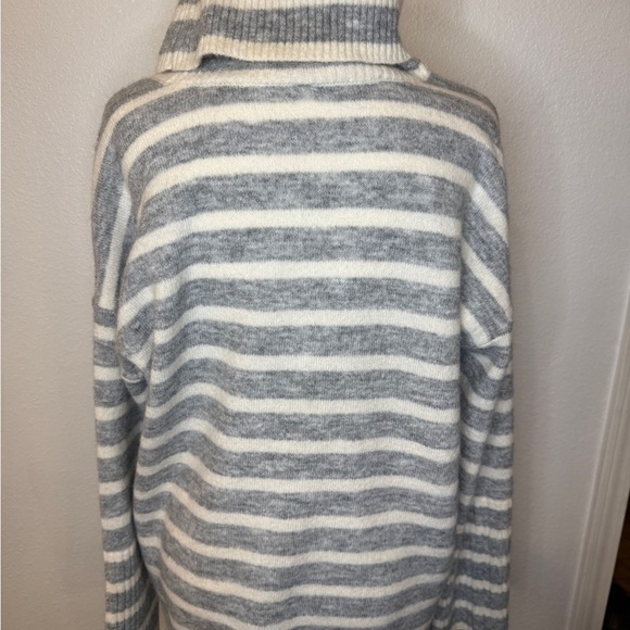 LOFT Gray and Cream Striped Turtleneck Sweater - Picture 3 of 5